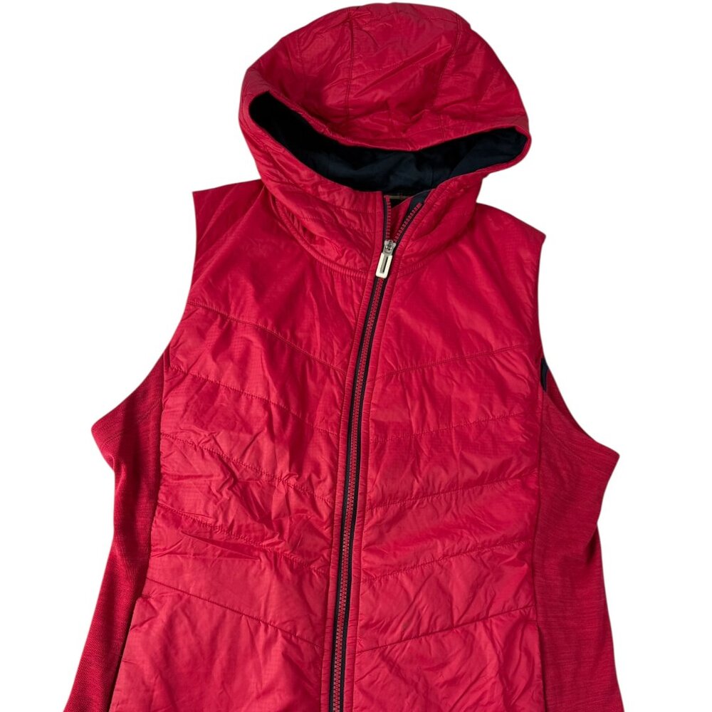 Smartwool Puffer Puffy Insulated Vest, Hooded. Red Black. Full Zipper. Pockets L